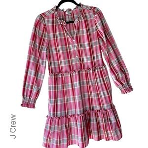 J CREW NWOT PLAID RUFFLE TRIM SMOCKED TIERED DRESS PINK & RED  | SIZE: 6